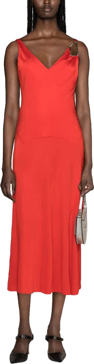 Lanvin Red Abito Midi A-Line Viscose Dress Rood