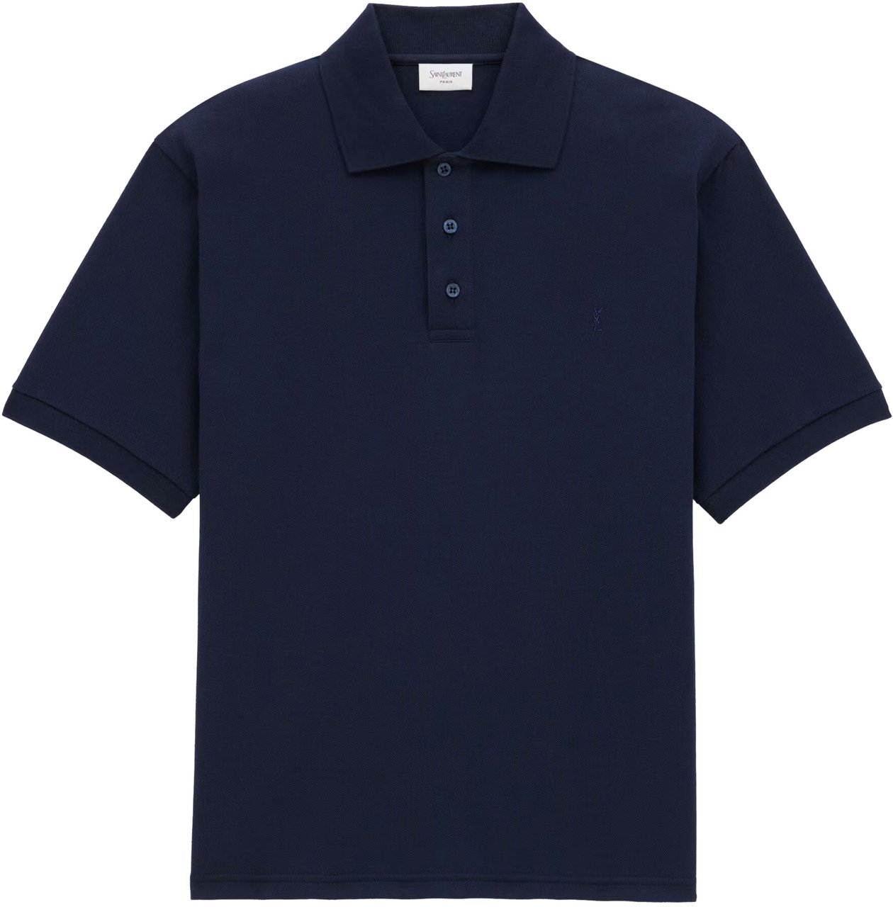 Saint Laurent Short-Sleeve Cassandre Polo with Tonal Embroidery and Asymmetrical Hem Zwart