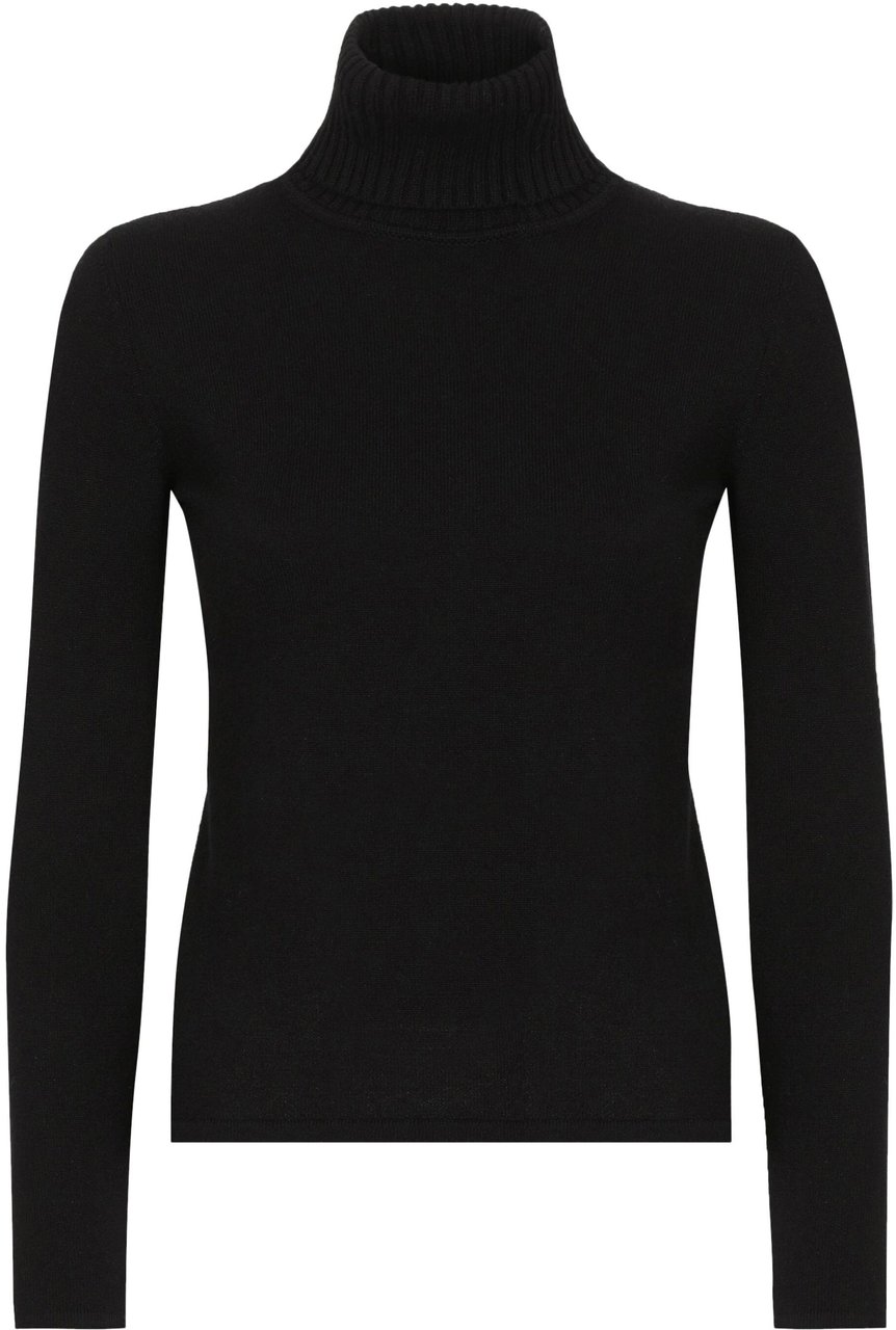 Dolce & Gabbana Black Cashmere Turtleneck Ribbed Accent Sweater Zwart