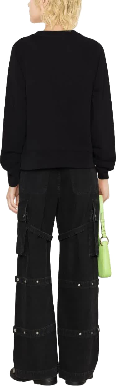 Moschino Black Relaxed Fit Cropped Cotton Logo Sweatshirt Zwart