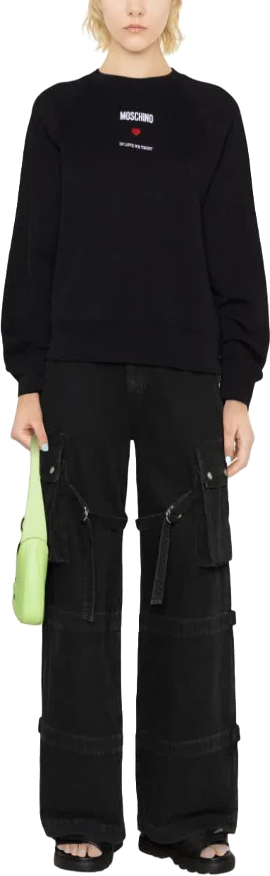 Moschino Black Relaxed Fit Cropped Cotton Logo Sweatshirt Zwart