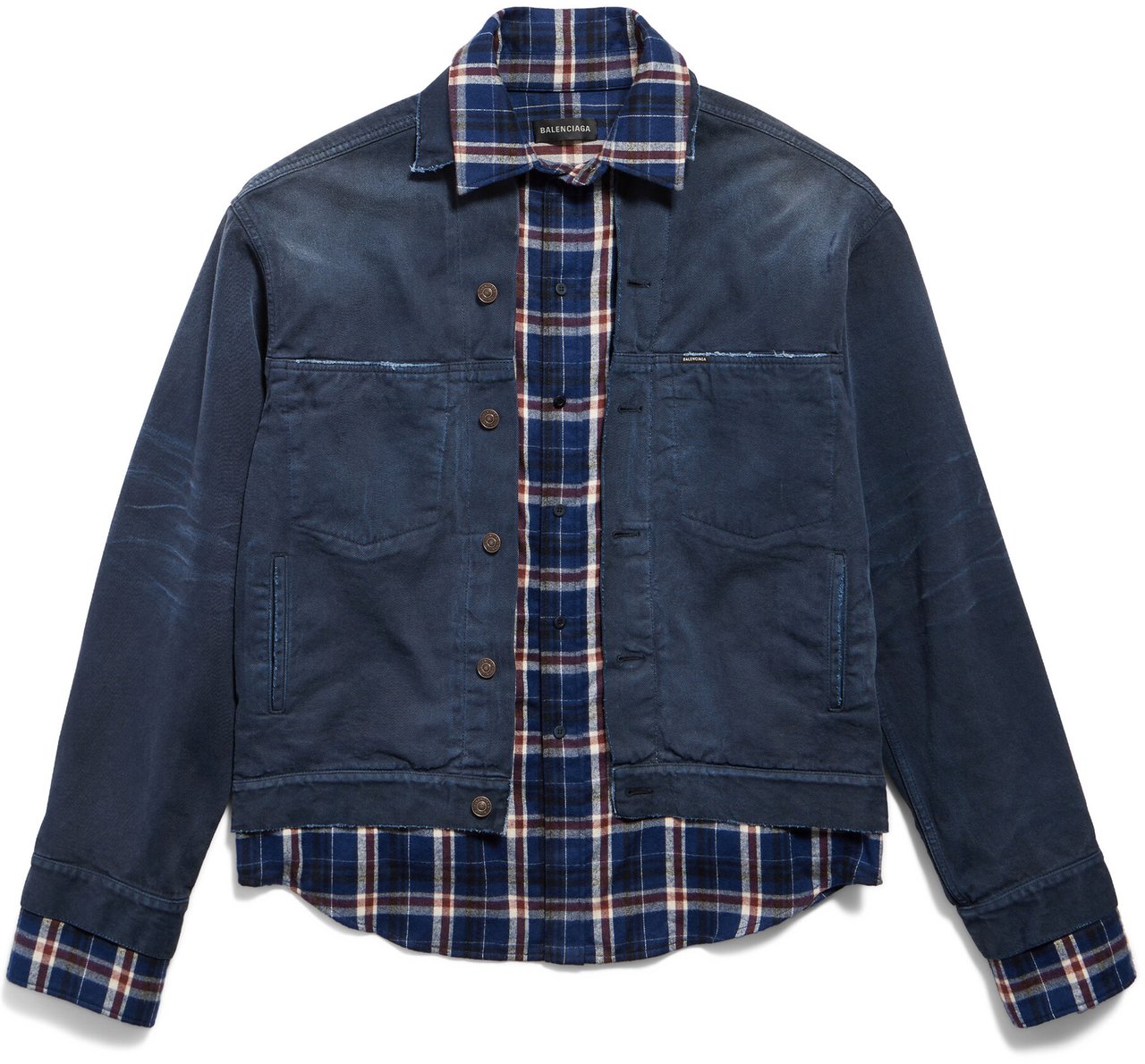 Balenciaga Dark Blue Patched Layered Shirt Jacket Grijs