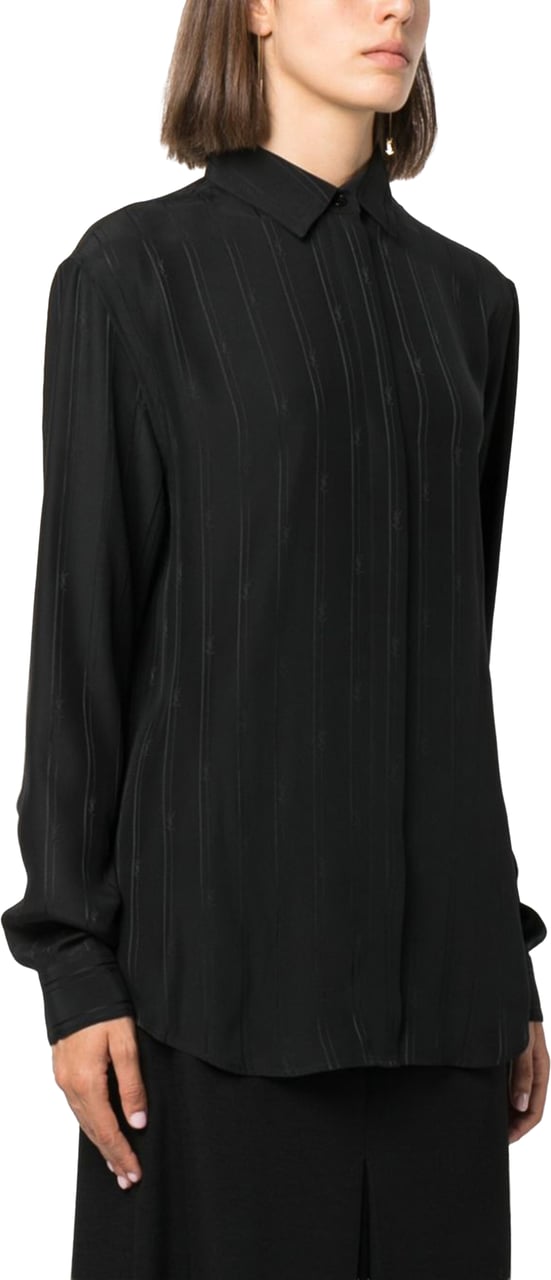 Saint Laurent Black Organic Silk Shirt Zwart
