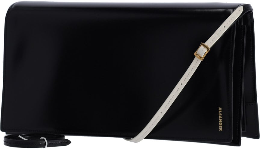 Jil Sander Calf Leather Shoulder Bag with Adjustable Strap Zwart