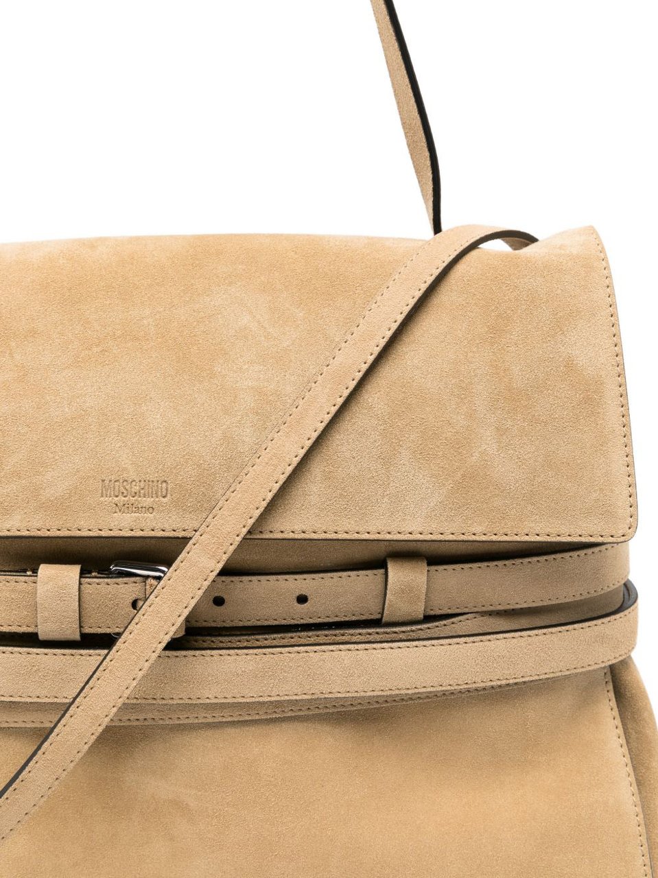 Moschino Beige Leather Suede Buckle Belt Bag Neutraal