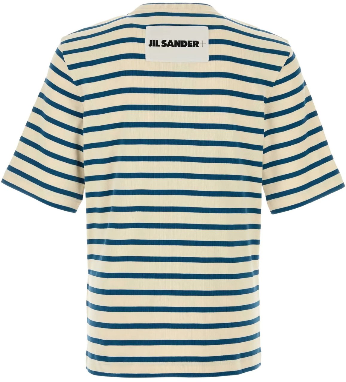 Jil Sander Cream/Blue Horizontal Stripe Cotton T-Shirt Neutraal