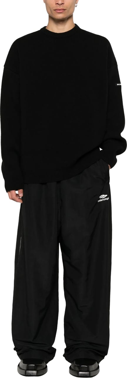 Balenciaga Black Relaxed Fit Crew Neck Sweater Zwart