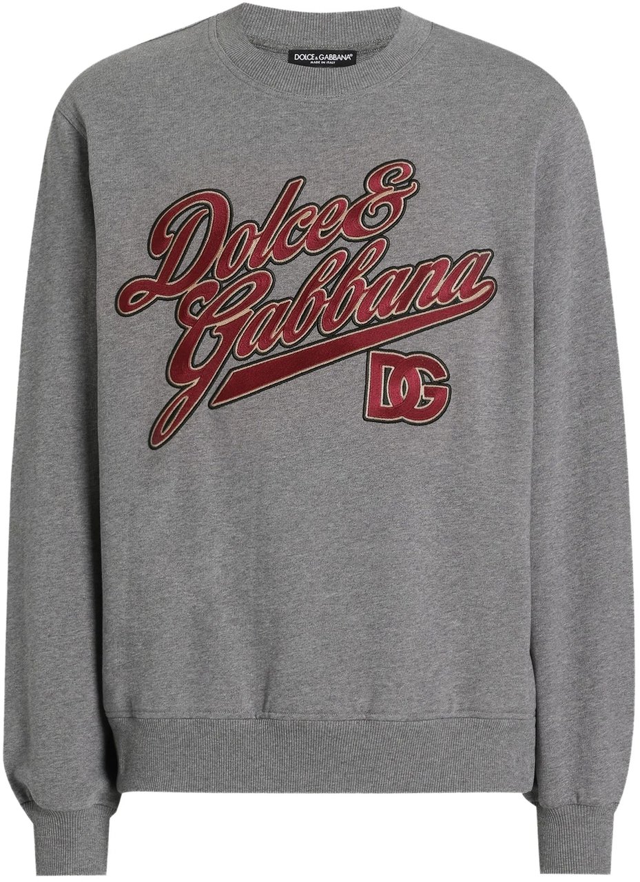 Dolce & Gabbana Grey Crewneck Vintage Script Logo Sweatshirt Grijs