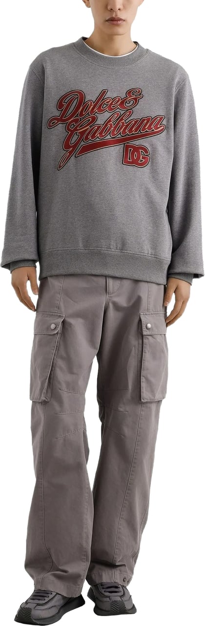 Dolce & Gabbana Grey Crewneck Vintage Script Logo Sweatshirt Grijs