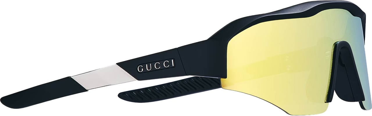 Gucci Black Futuristic Shield-Style Bold Logo Sunglasses Geel