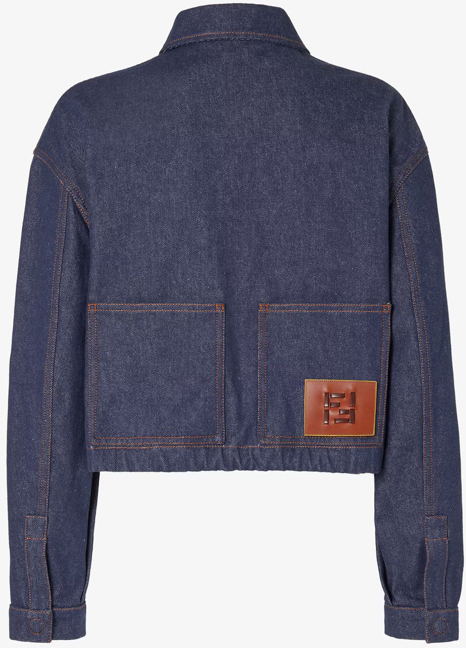 Fendi Ff Reverse Den Boxy Cropped Denim Jacket Grijs