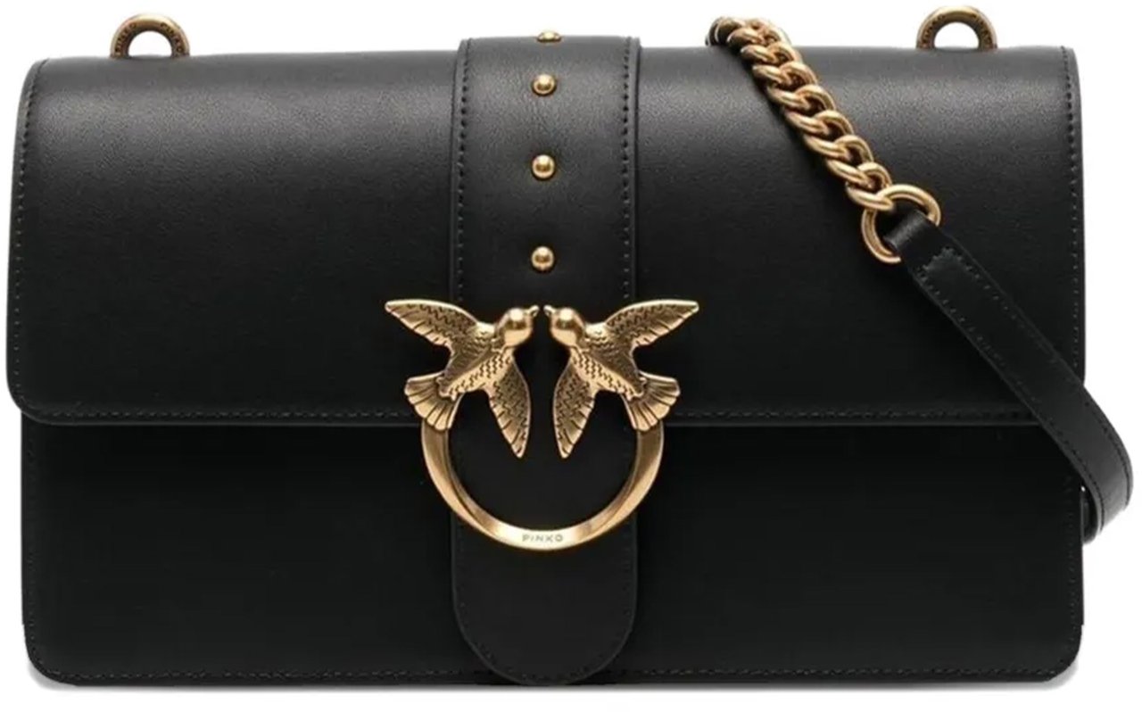 Pinko Love One Classic Leather Satchel Zwart