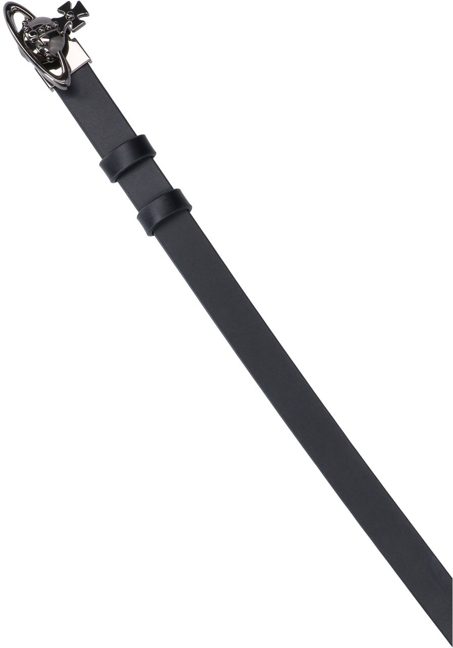 Vivienne Westwood Black Orb Calf Leather Adjustable Belt Zwart