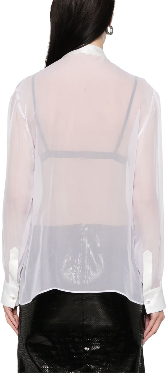 Dolce & Gabbana Sheer Silk Chiffon Bow Tie Blouse Wit