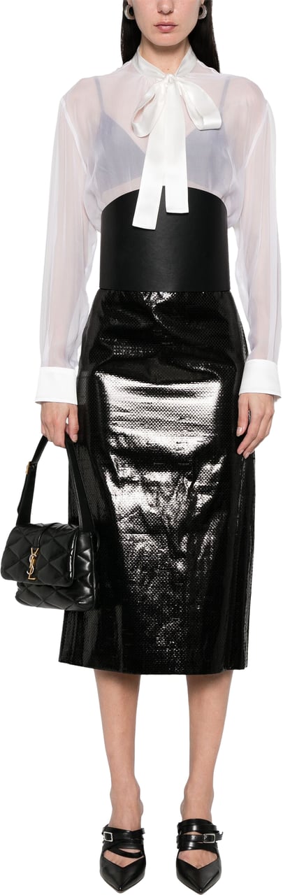 Dolce & Gabbana Sheer Silk Chiffon Bow Tie Blouse Wit