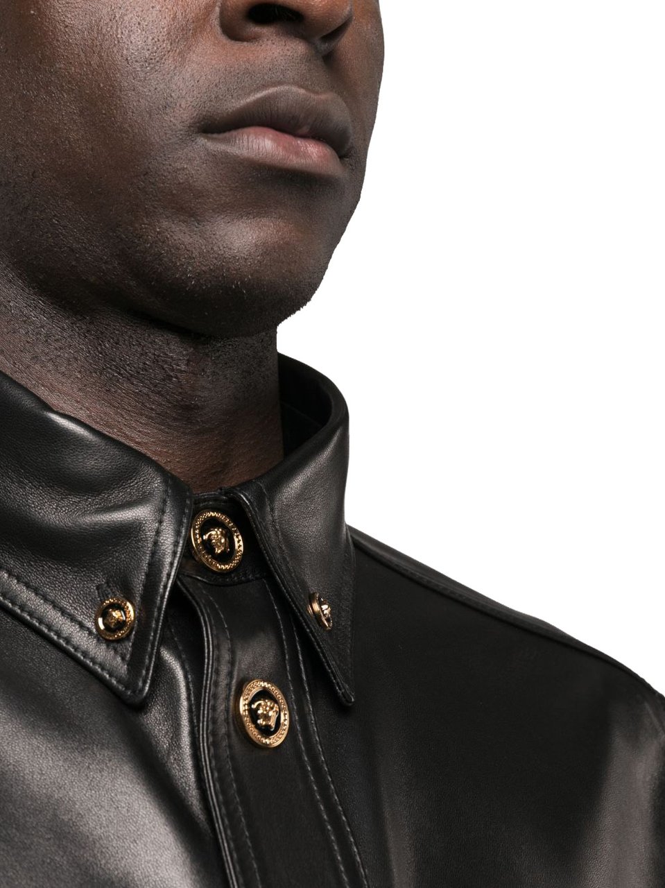 Versace Black Blouson Leather Checkered Sleeve Jacket Zwart