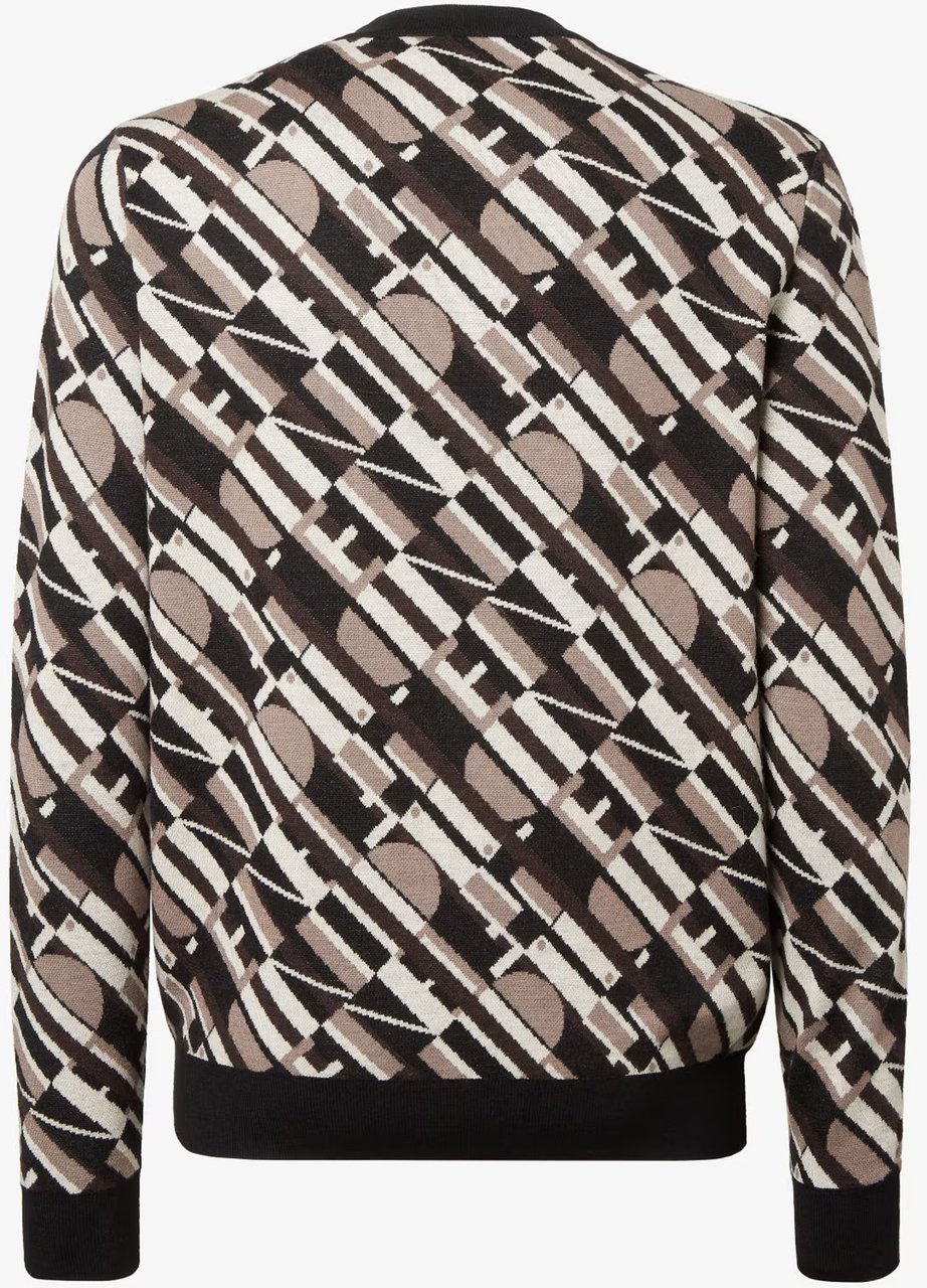 Fendi Long-Sleeve Geometric Pattern Crewneck Black Sweater Zwart
