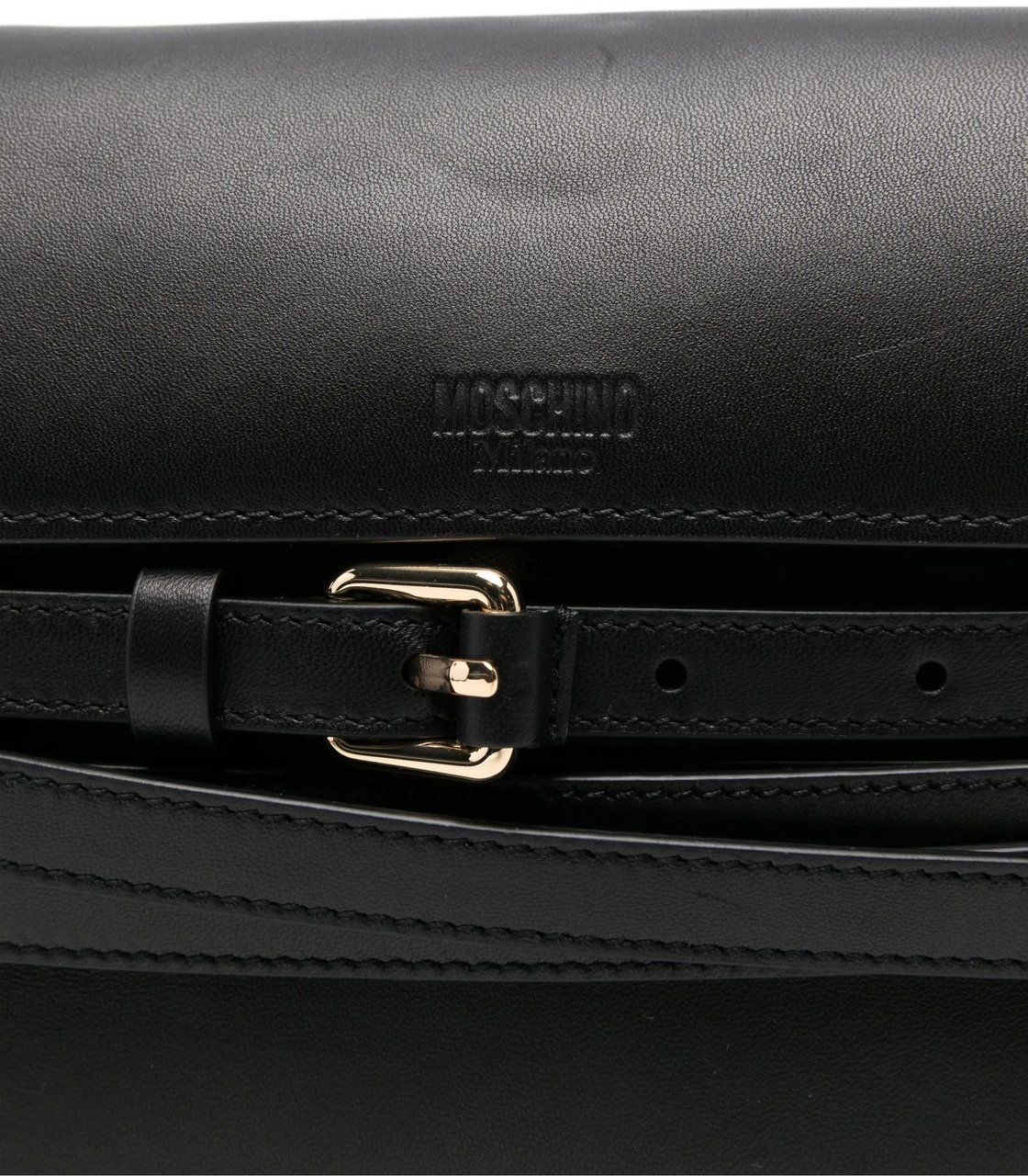 Moschino Fold-Over Nappa Leather Shoulder Bag With Gold Zwart