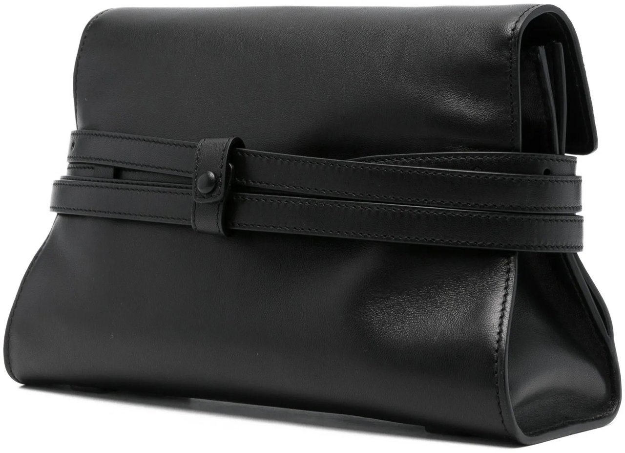 Moschino Fold-Over Nappa Leather Shoulder Bag With Gold Zwart