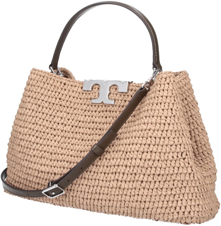 Tory Burch Beige Textured Trapezoidal Woven Bag Neutraal