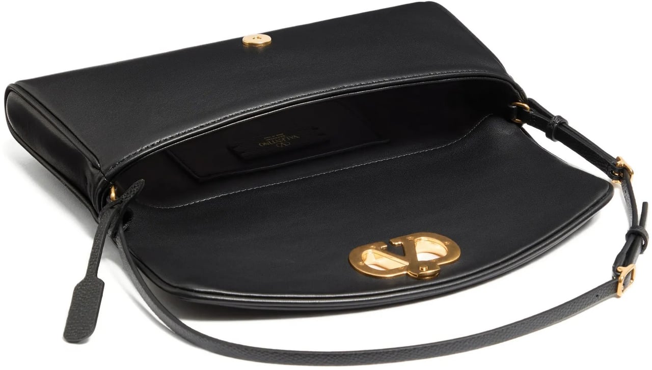 Valentino Black Devain Nappa Leather Structured Clutch Zwart