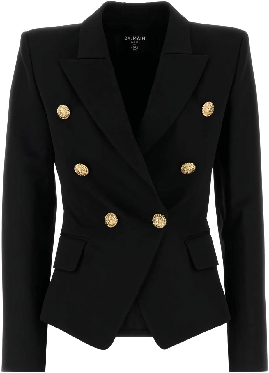 Balmain Black Fitted Double-Breasted Wool Blazer Zwart