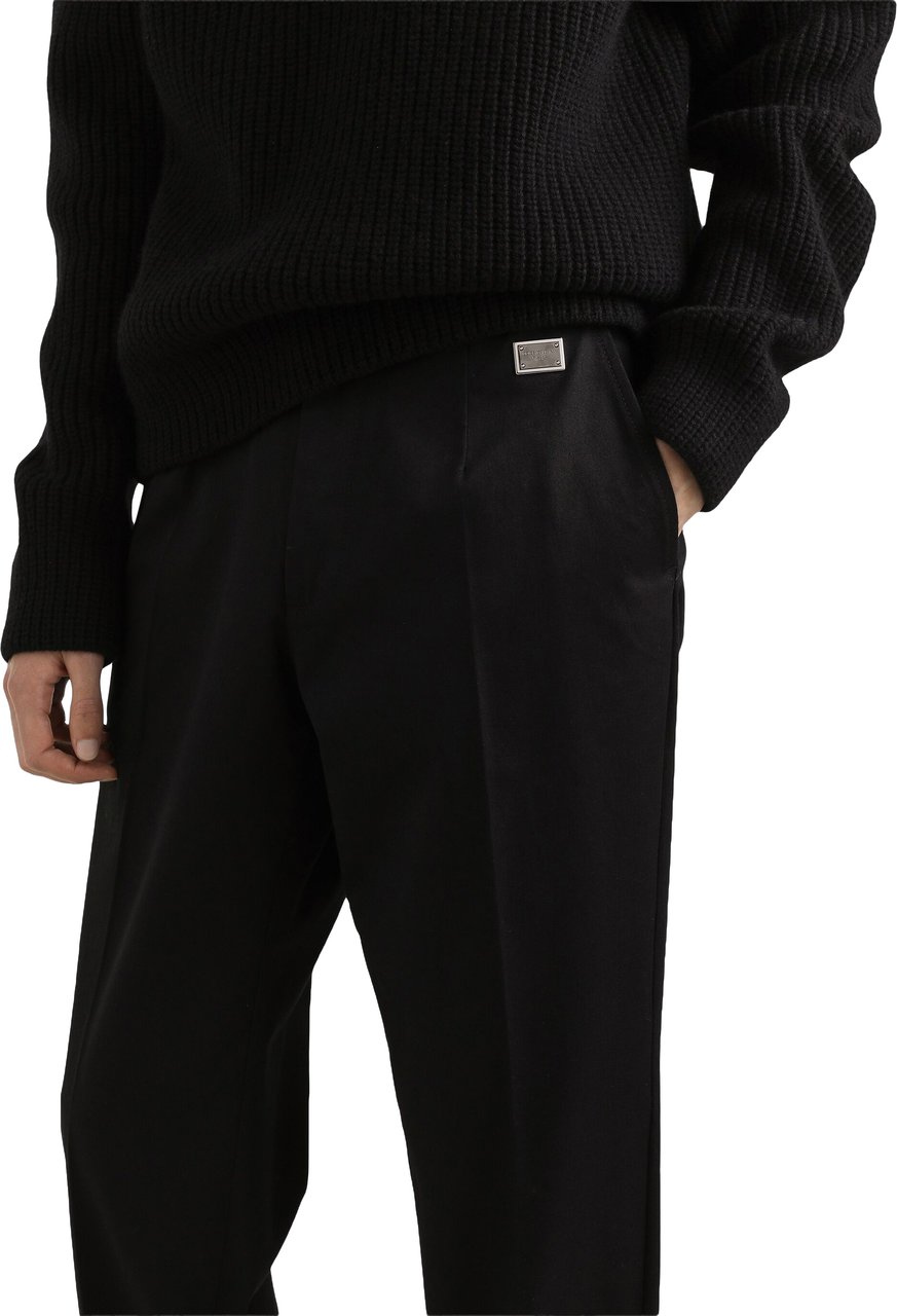 Dolce & Gabbana Tailored Stretch Cotton Gabardine Black Trousers Zwart
