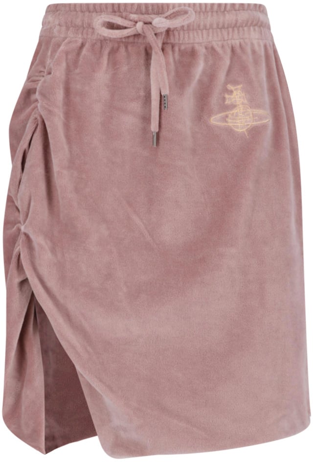 Vivienne Westwood Pink Ruched Drawstring Velvety Skirt Roze