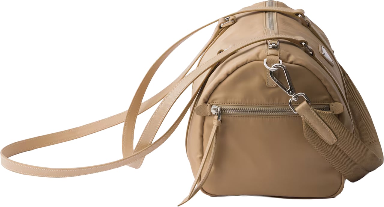Prada Neutral Bauletto Matte Finish Handbag Bruin