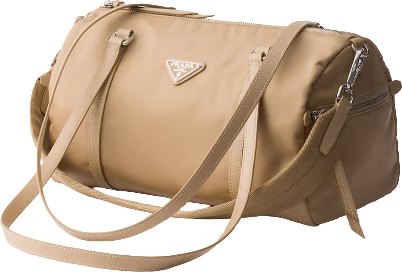 Prada Neutral Bauletto Matte Finish Handbag Bruin