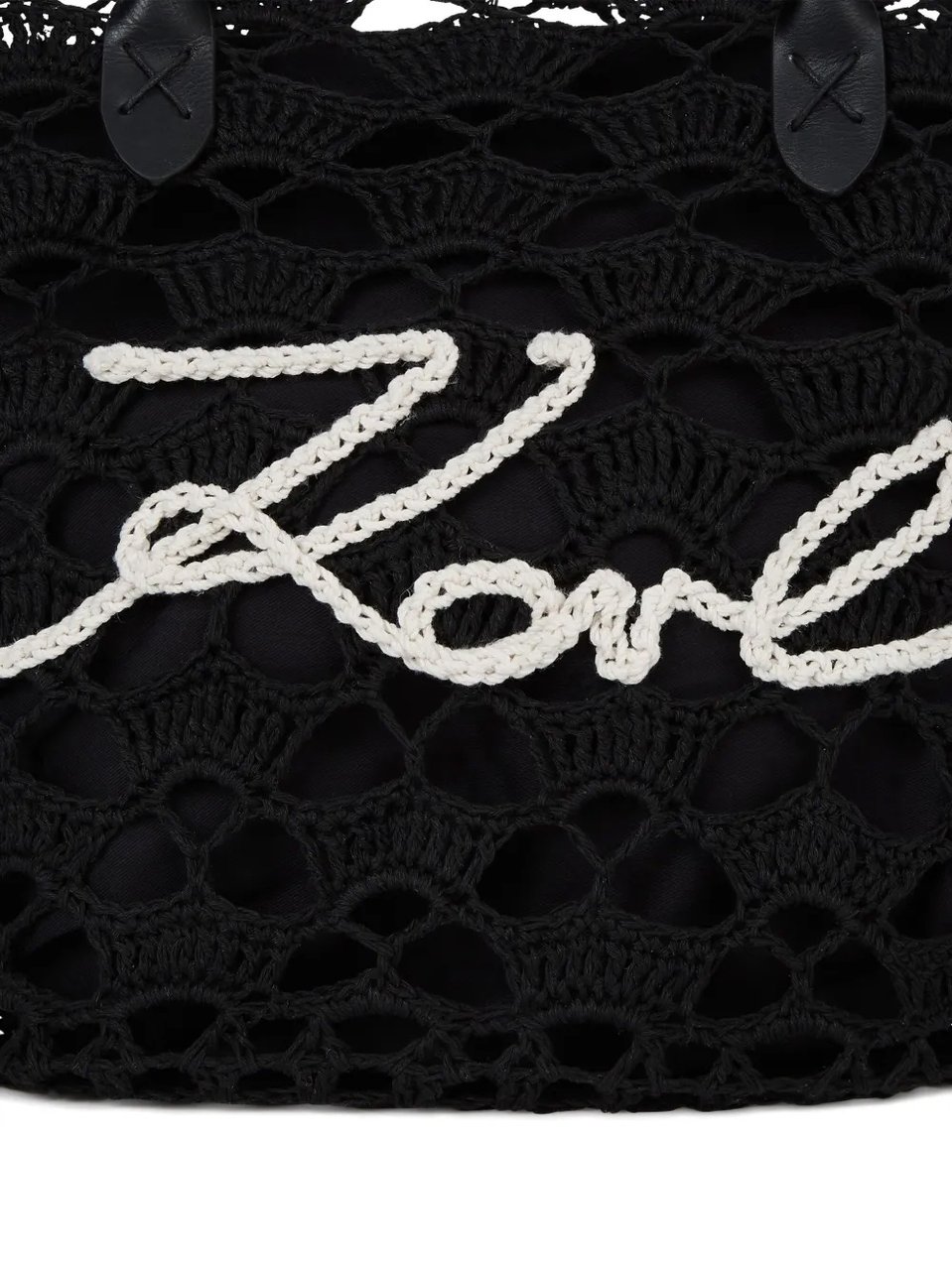 Karl Lagerfeld Intricate Openwork Crochet Tote Bag with Logo Detail Zwart