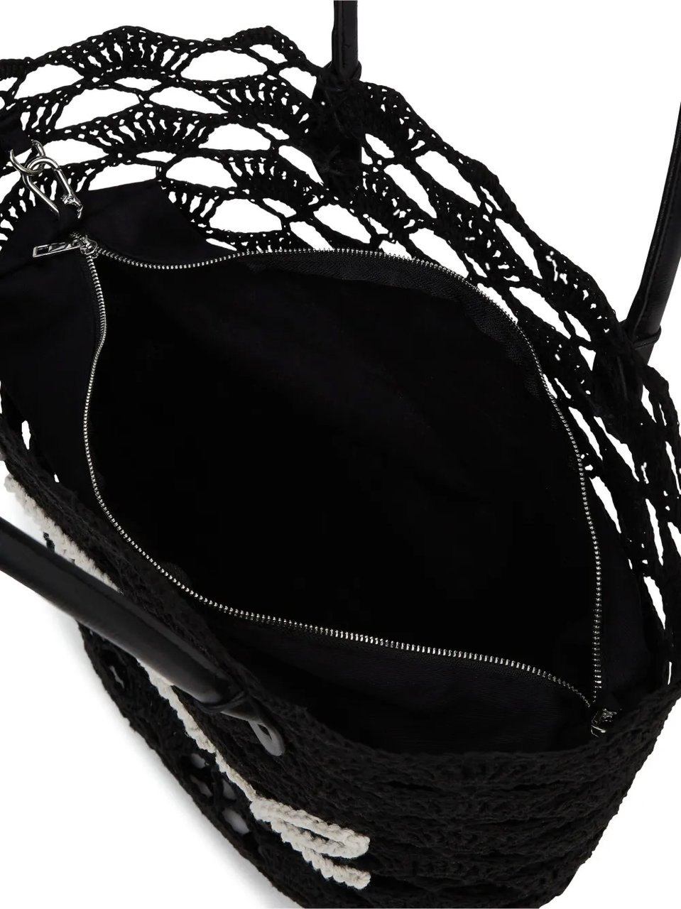 Karl Lagerfeld Intricate Openwork Crochet Tote Bag with Logo Detail Zwart
