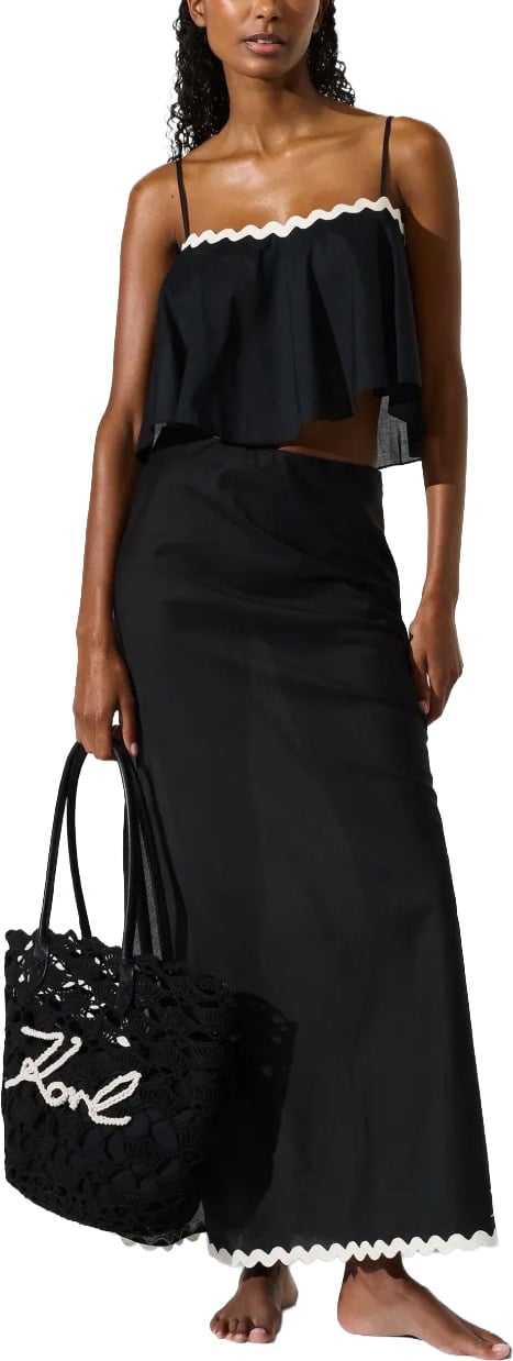 Karl Lagerfeld Intricate Openwork Crochet Tote Bag with Logo Detail Zwart