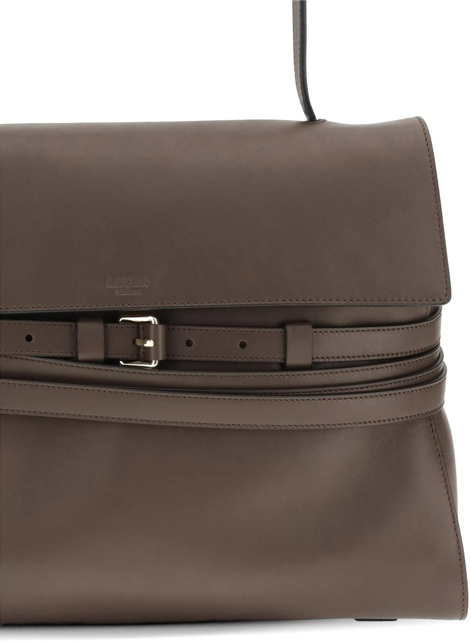Moschino Structured Nappa Leather Handbag With Padded Handle Grijs