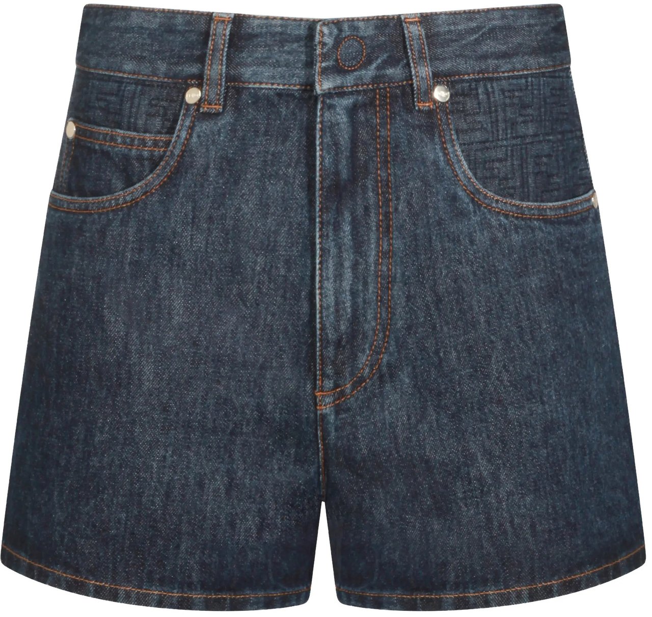Fendi Short FF Padded Dark Denim Shorts Grijs