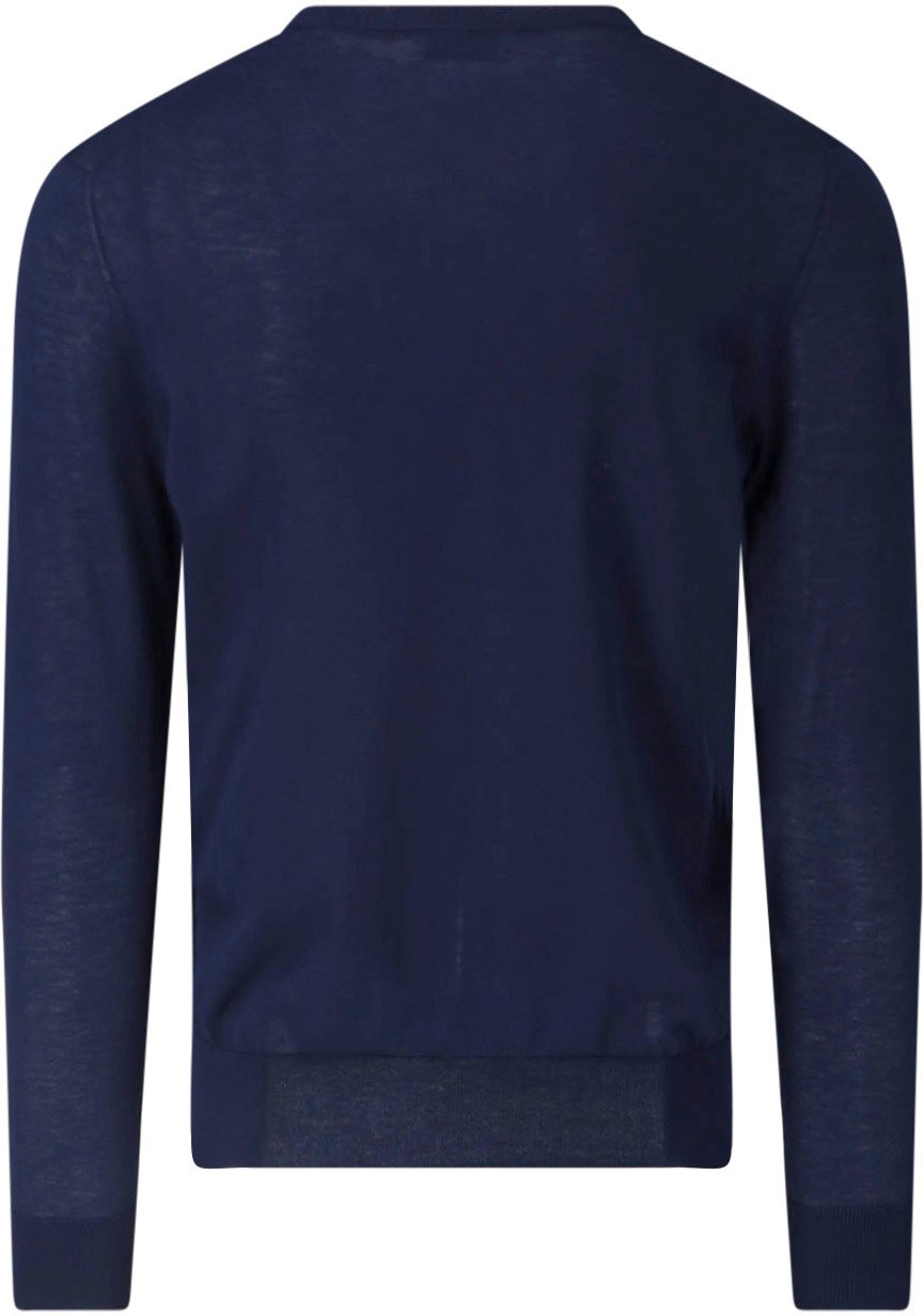 Ballantyne Blue Fine-Knit Ribbed Trim Crewneck Sweater Blauw