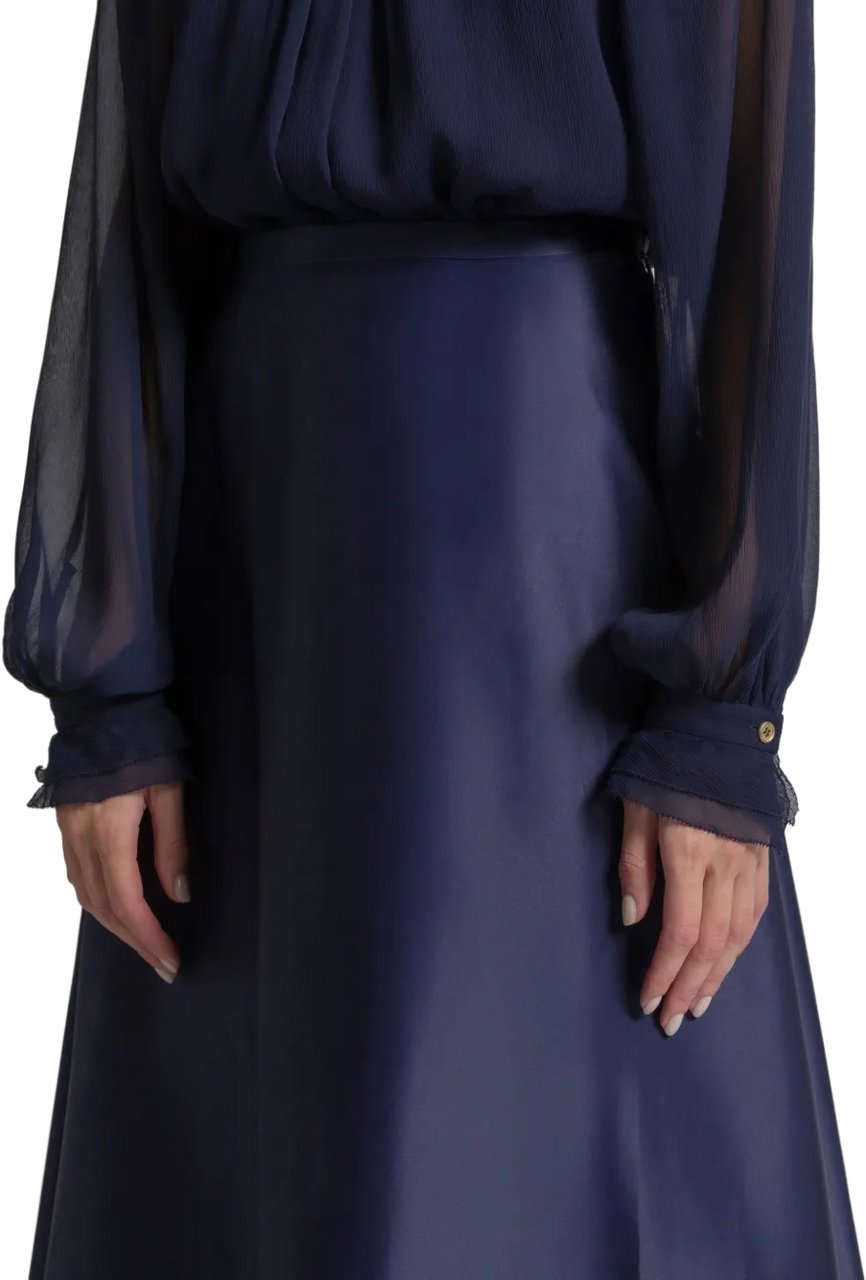 Alberta Ferretti Smooth Organza Midi Skirt with High Waist Zwart