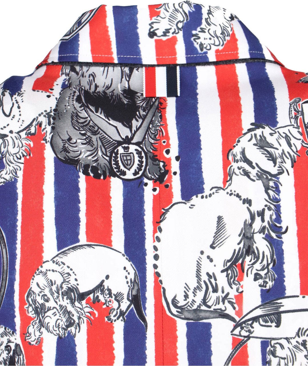 Thom Browne Multicolor Striped Dog Print Silk Blazer Blauw