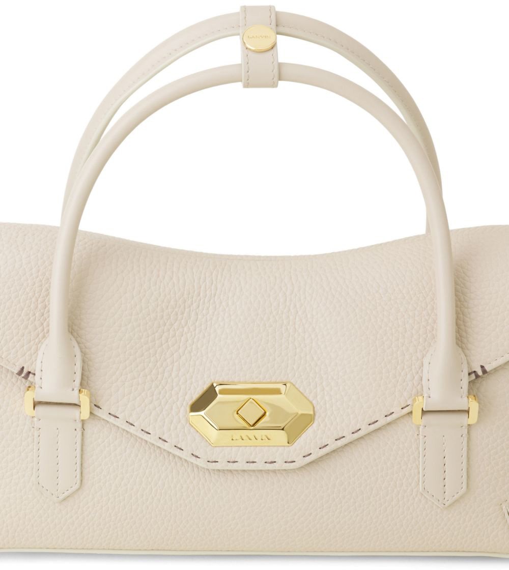 Lanvin Beige Topstitched Geometric Clasp Top Bag Neutraal