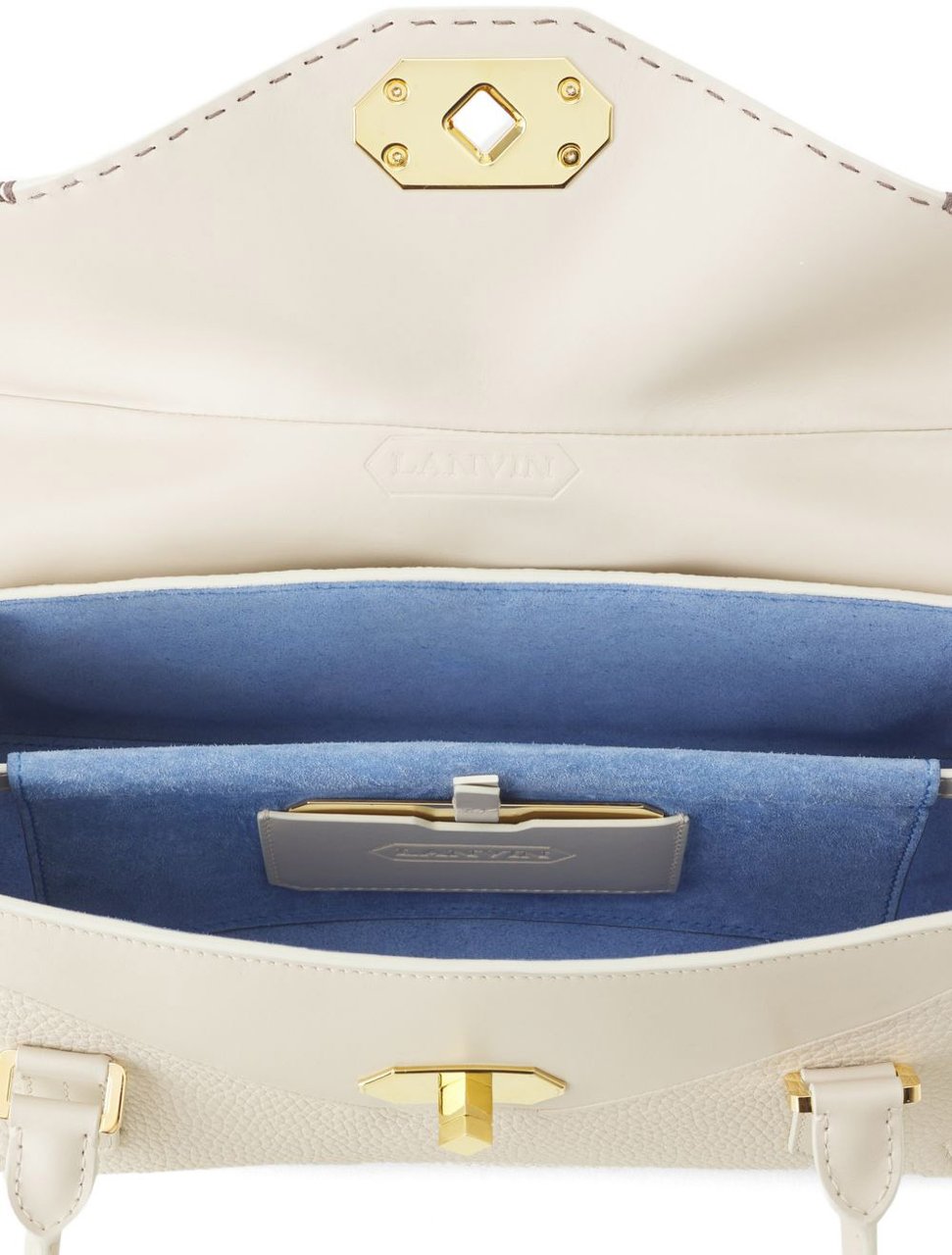 Lanvin Beige Topstitched Geometric Clasp Top Bag Neutraal