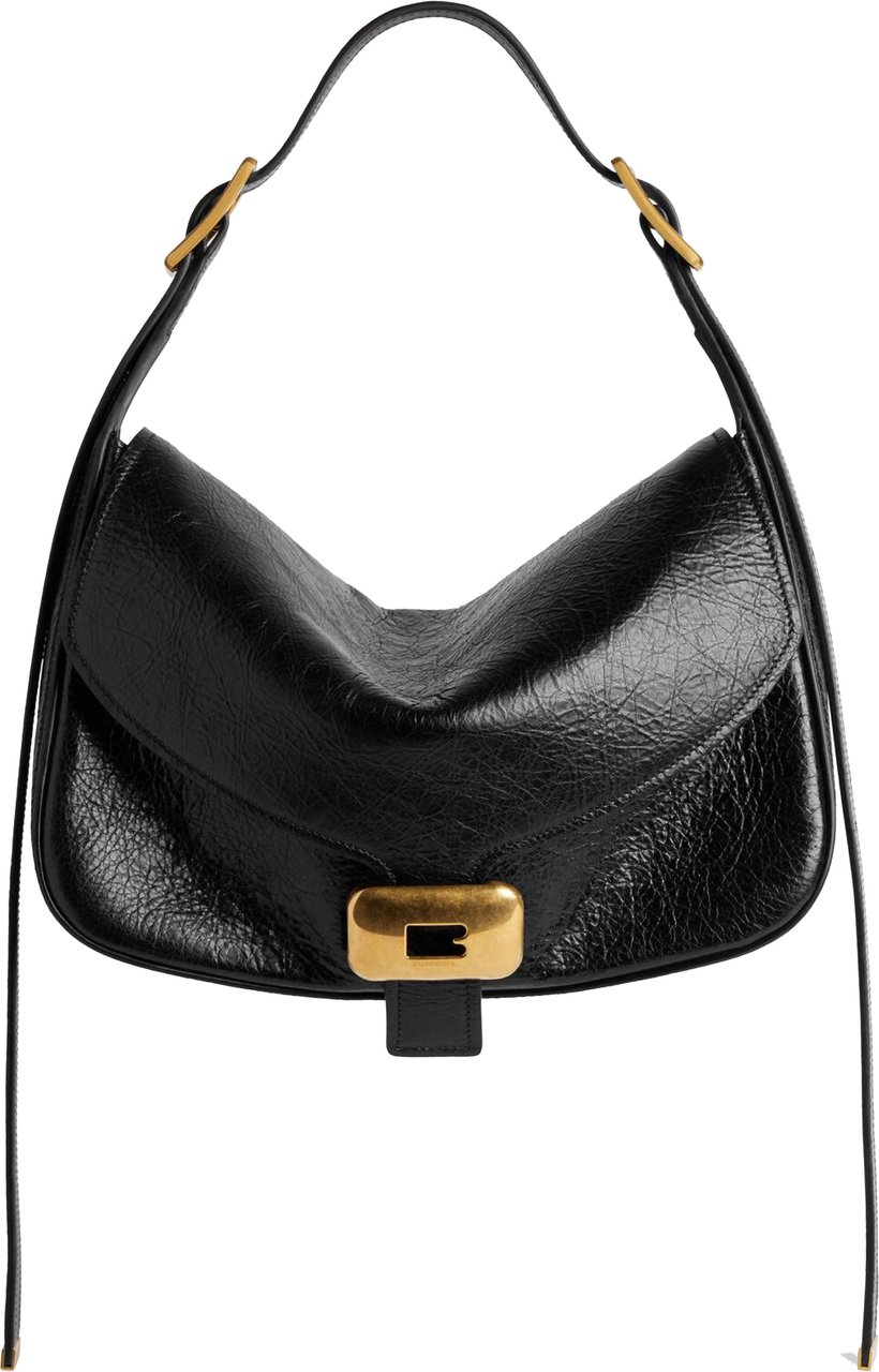 Balenciaga Black Clicca Structured Slouchy Leather Bag Zwart