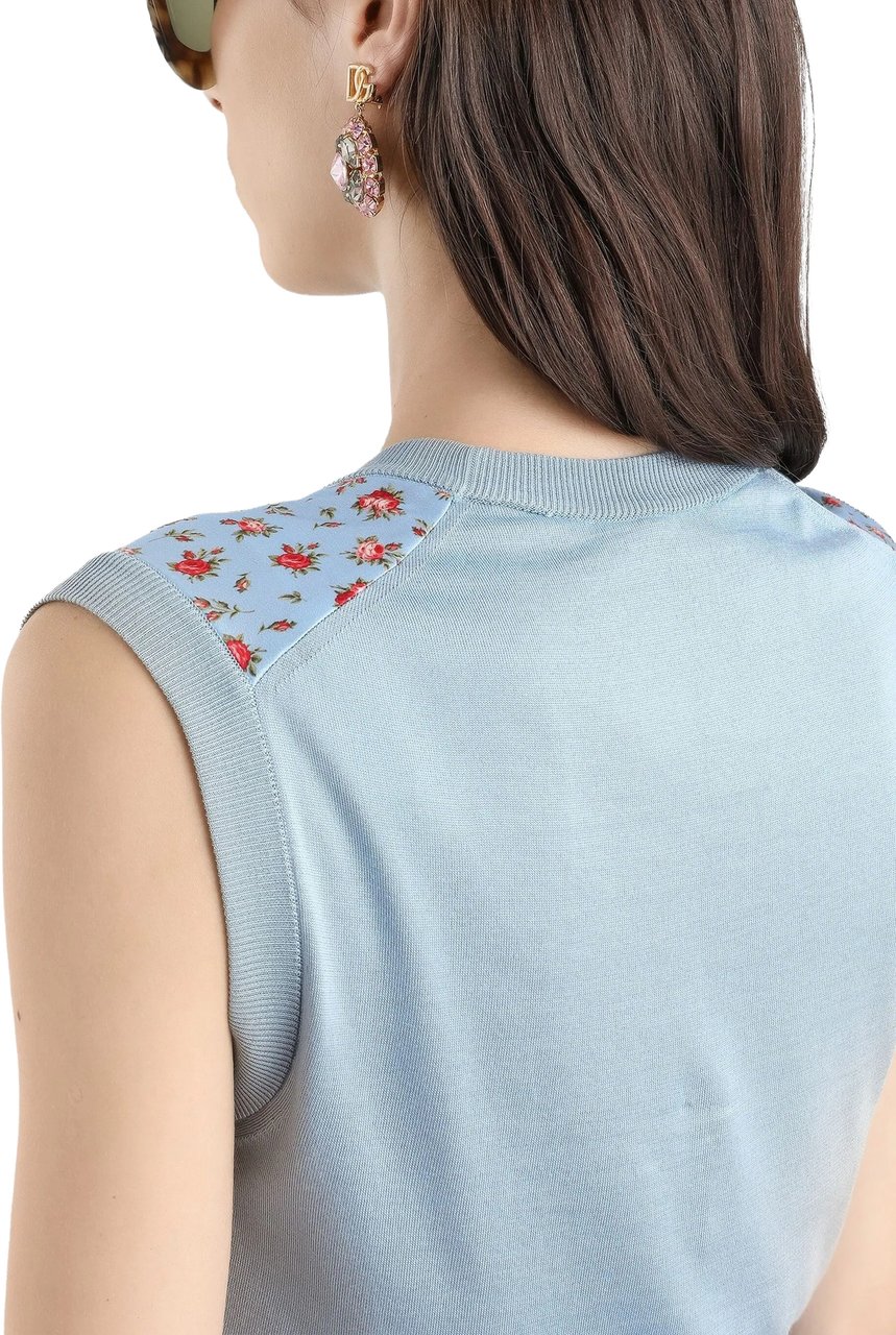 Dolce & Gabbana Light Blue Floral Print Silk Top Blauw