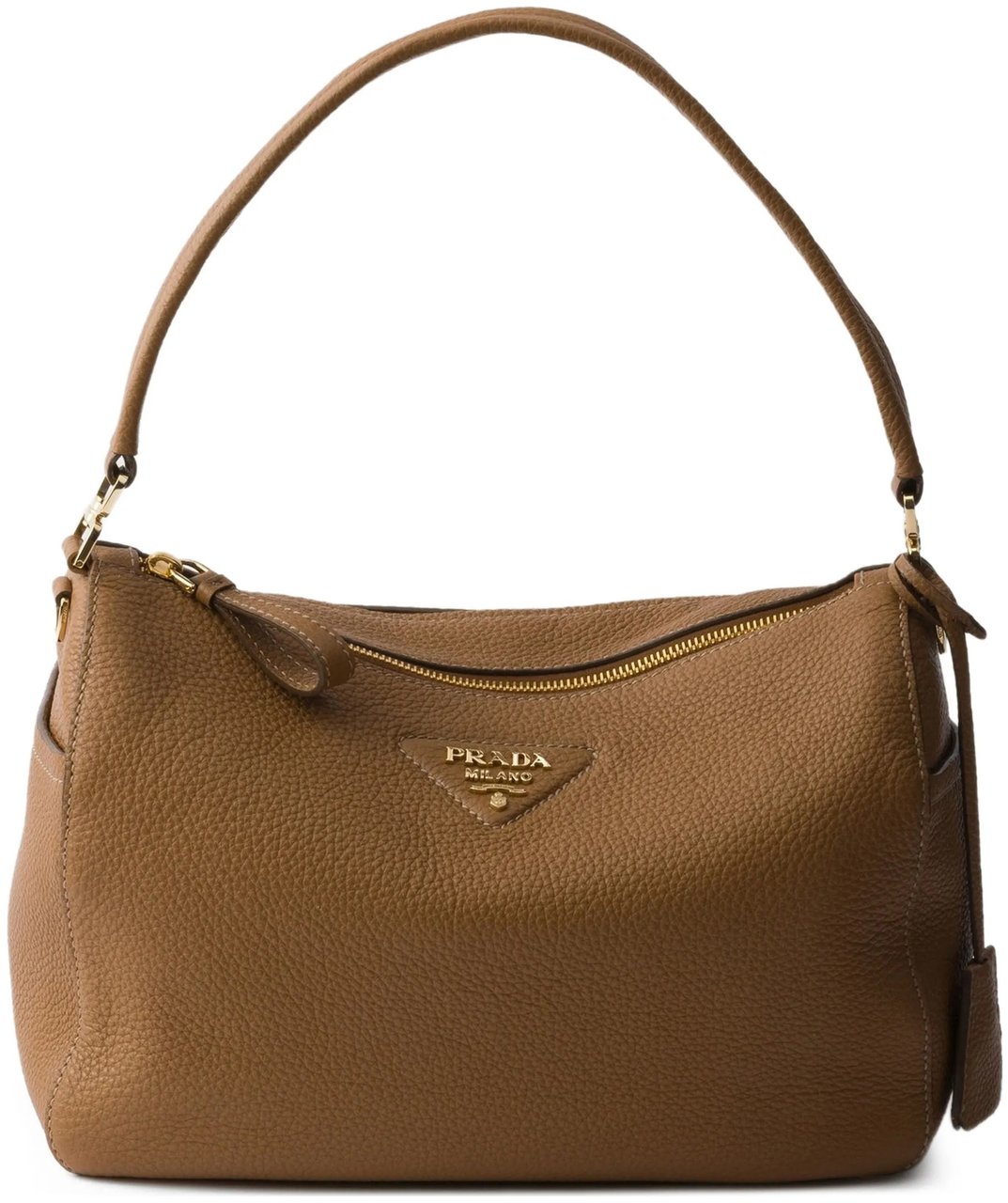 Prada Rich Brown Sacca Pebbled Handbag Bruin