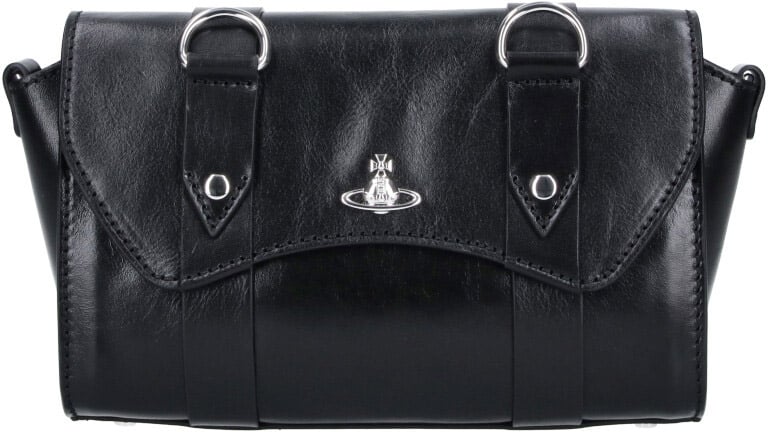 Vivienne Westwood Black Kimmy Calf Leather Shoulder Bag Zwart