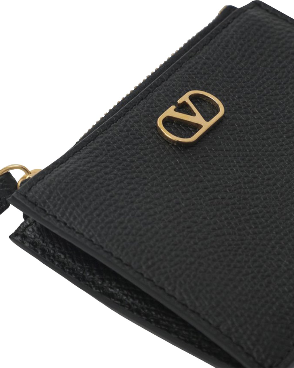 Valentino Black Vlogo Signature Textured Coin Case Zwart