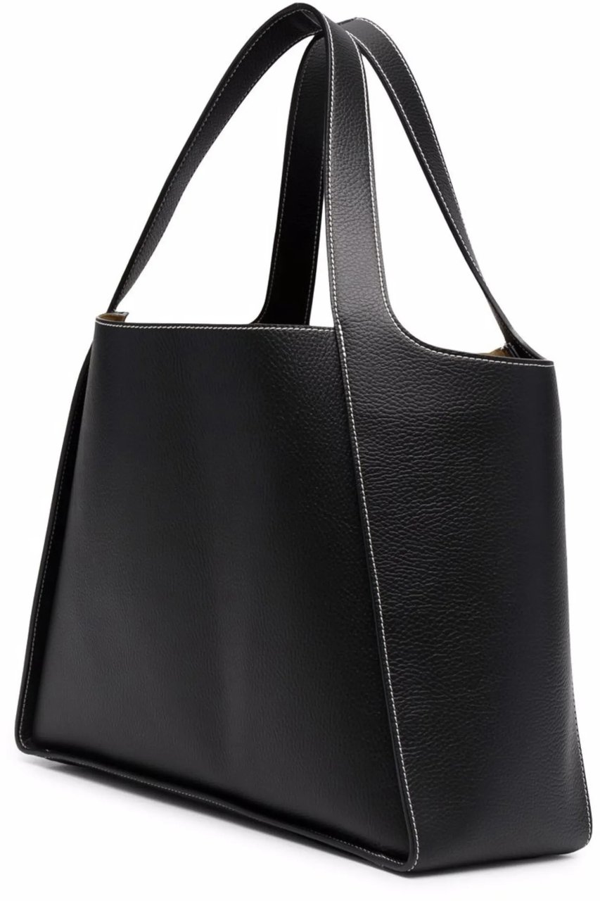 Stella McCartney Textured Trapezoidal Tote Bag With Circular Logo Zwart