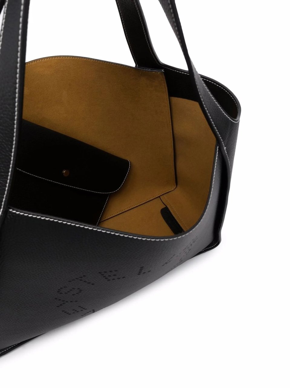 Stella McCartney Textured Trapezoidal Tote Bag With Circular Logo Zwart