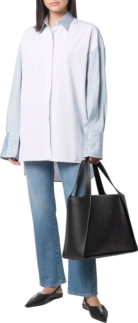 Stella McCartney Textured Trapezoidal Tote Bag With Circular Logo Zwart