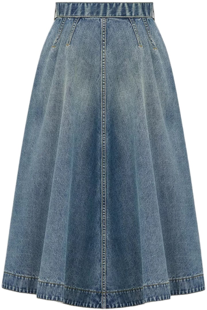 Dior Flared Denim Button-Down Midi Skirt Grijs