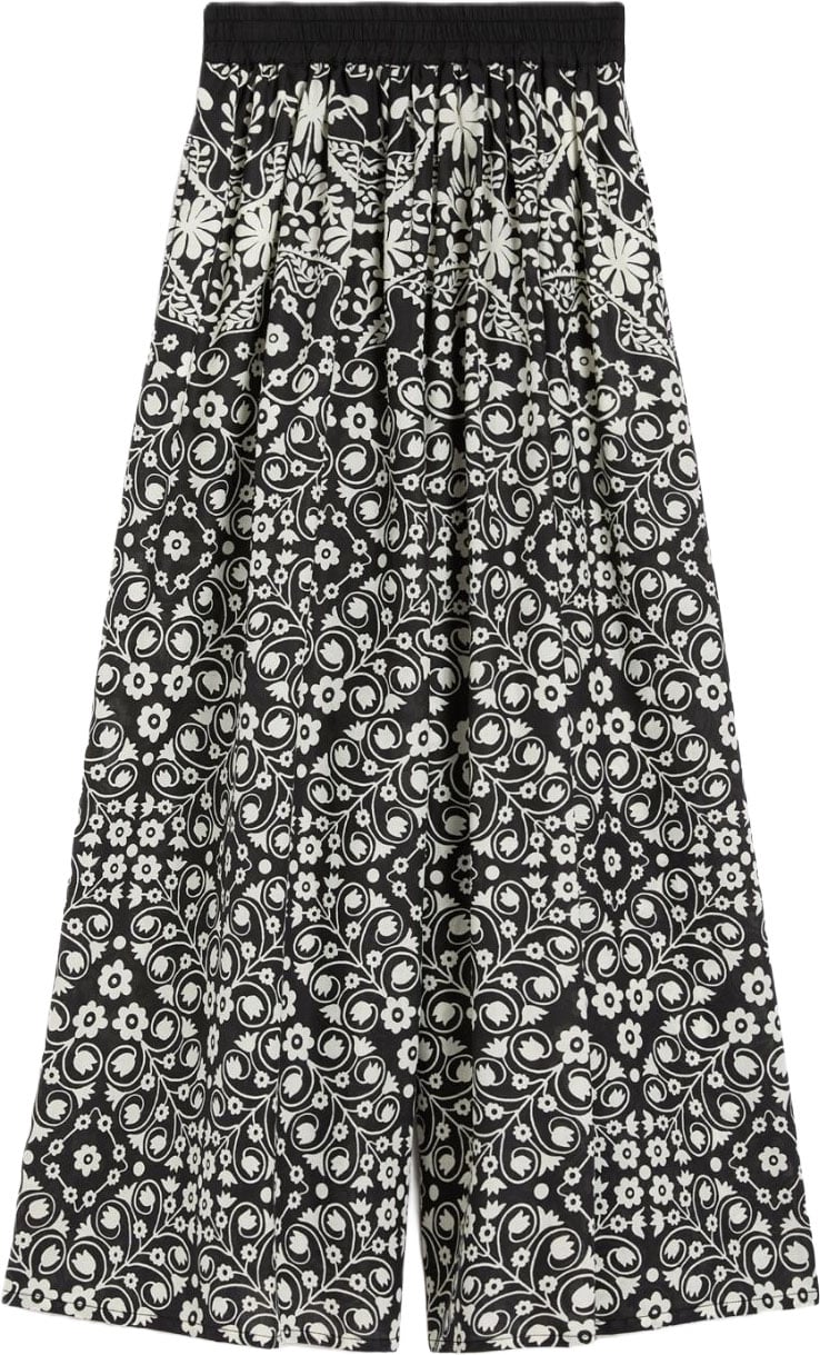 Max Mara Wide-Leg Trouser with Elastic Waistband and Floral Print Zwart